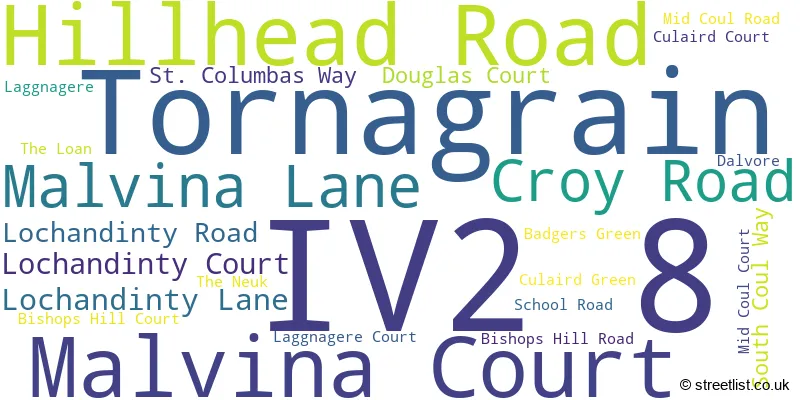 A word cloud for the IV2 8 postcode